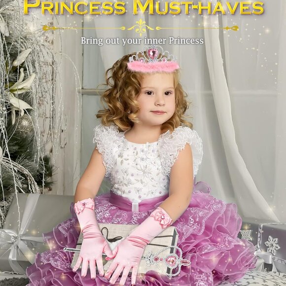 Princess Dress Up Accessories Princess Gloves, 7pcs Dress Up Set for Toddler Gir - Picture 5 of 7